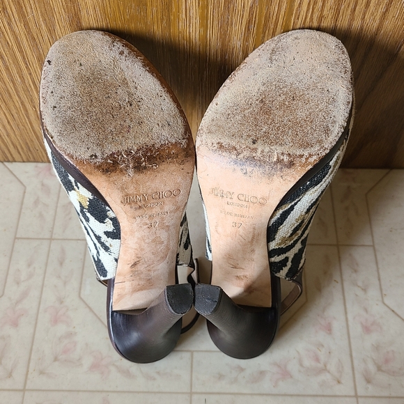Jimmy Choo Animal Print Canvas Slingback Heels Size 37 - Picture 7 of 10